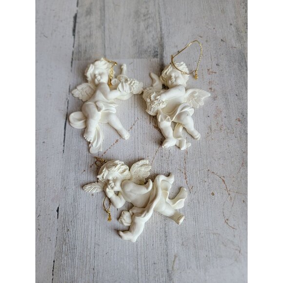 White cherub Angel religious ornament Xmas set flower xmas - Picture 1 of 7